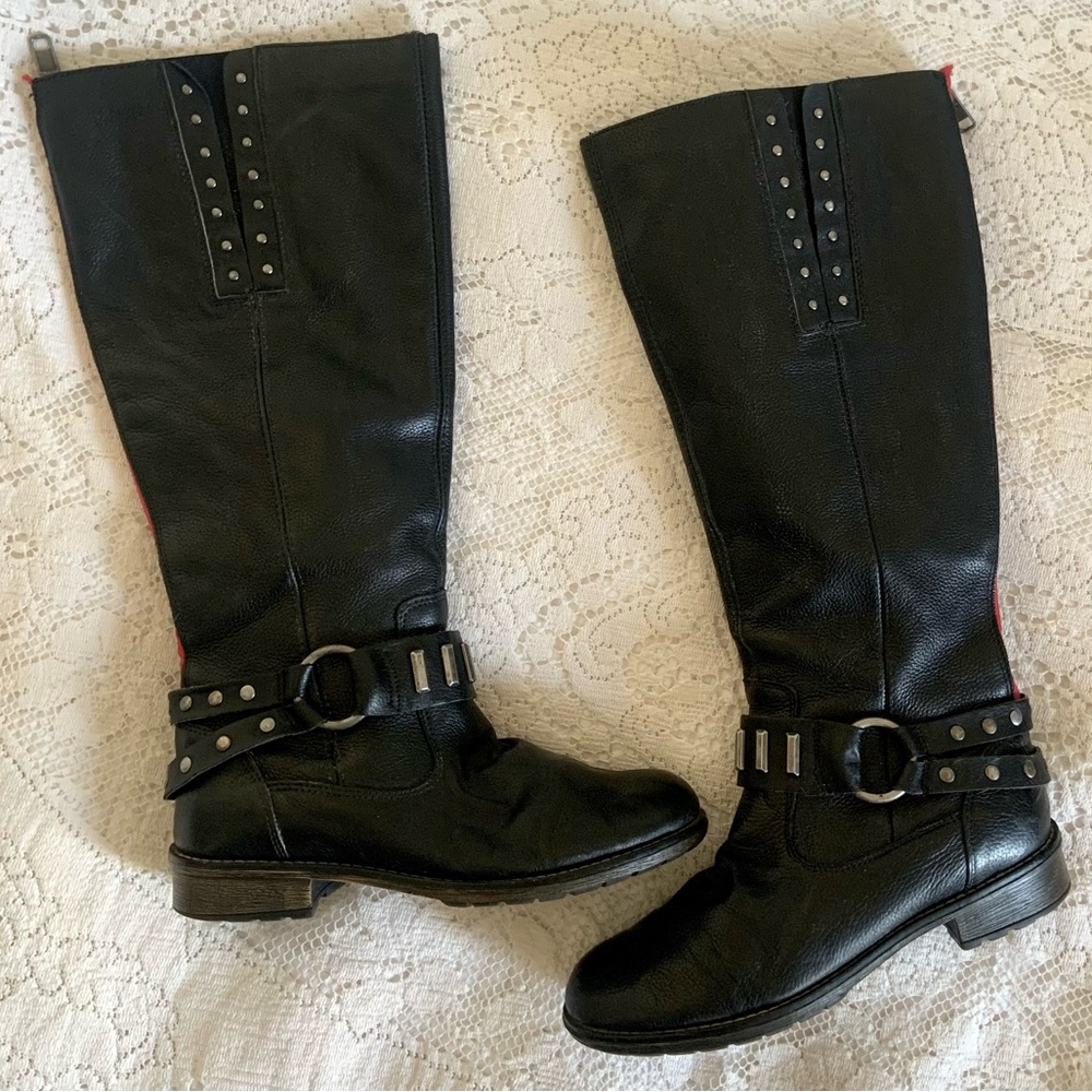 Remonte Dorndorf leather studded knee high motorcycle boots